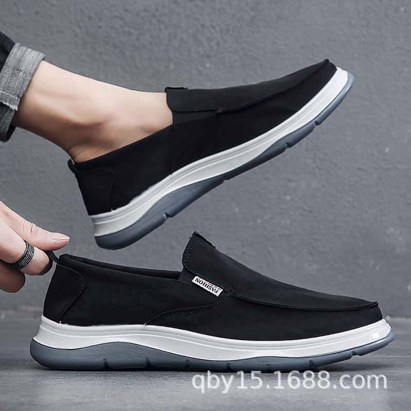 Men's Shoes for Spring and Autumn, Breathable Old Beijing Cloth Shoes, Men's Casual Shoes, Slip-On Driving Shoes, Large Size Canvas Shoes, Versatile