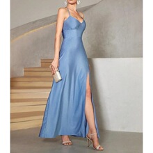 N 40215 Sexy Halter V Neck Backs Slit Dress �ԸйҲ����