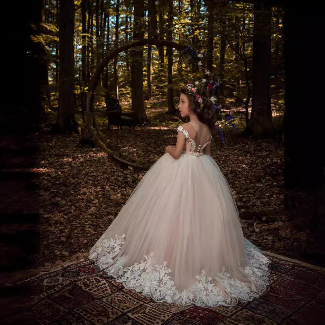 Comercio exterior transfronterizo encaje perla sin mangas vestido de boda de niña vestido de princesa florista espectáculo largo anfitrión