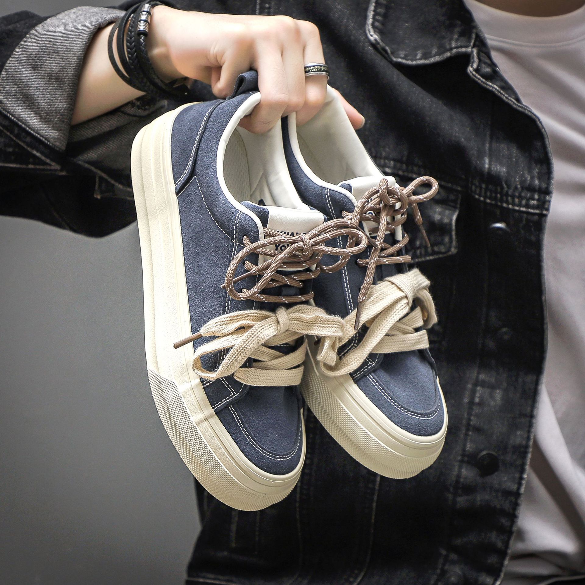 Zapatos de moda para hombres con suela gruesa 2025, zapatos de lona de color antiguo, zapatos de lona de estilo de puerto para hombres, zapatos sucios, zapatos de skate