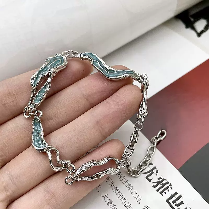 韩版风ins潮设计浅蓝色手链女不规则滴胶肌理小众高级感配饰手饰