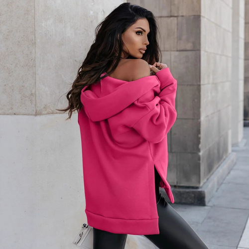 Western and Eastern Autumn/Winter Casual Style, Korean Casual Fleece Sweater for Women, Open Front Hooded Loose Women's Sweatshirt