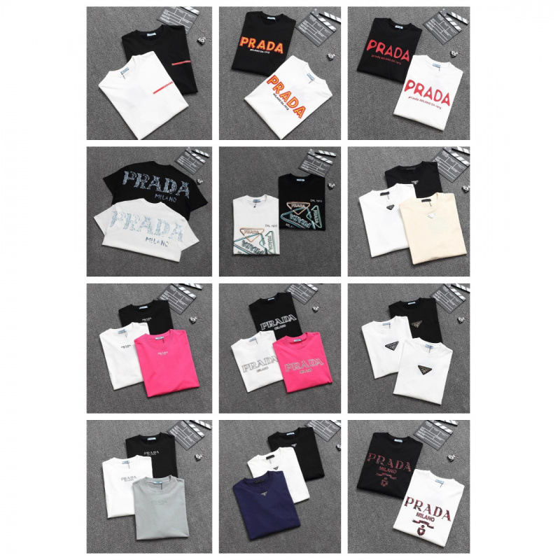 Luxury High-End Version Pra Pujia Metal Triangle Logo Unisex Summer Loose Versatile Printed Short-Sleeve T-Shirt Luxury High-End Version Pra Pujia Metal Triangle Logo Unisex Summer Loose Versatile Printed Short-Sleeve T-Shirt