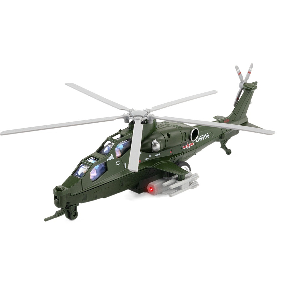 Cailixin aleación Wu Zhishi modelo de avión de combate de aleación de sonido y luz Puerta Abierta tire de los niños helicóptero de juguete péndulo