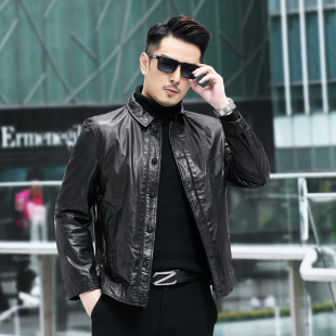 Spring and Autumn New Men's Genuine Leather Jacket Men's Wax Leather Top Layer Cowhide Jacket Korean Style Slim-fit Motorcycle Jacket