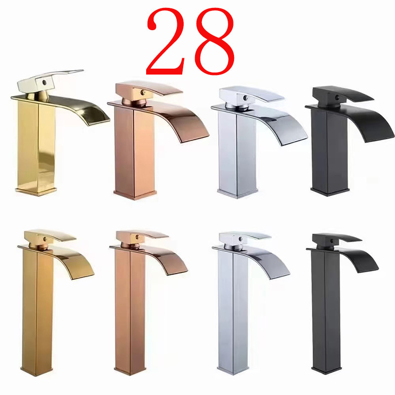 Cross-border black basin hot and cold faucet bent mouth waterfall outlet toilet table basin hotel wash basin height Cross-border black basin hot and cold faucet bent mouth waterfall outlet toilet table basin hotel wash basin height