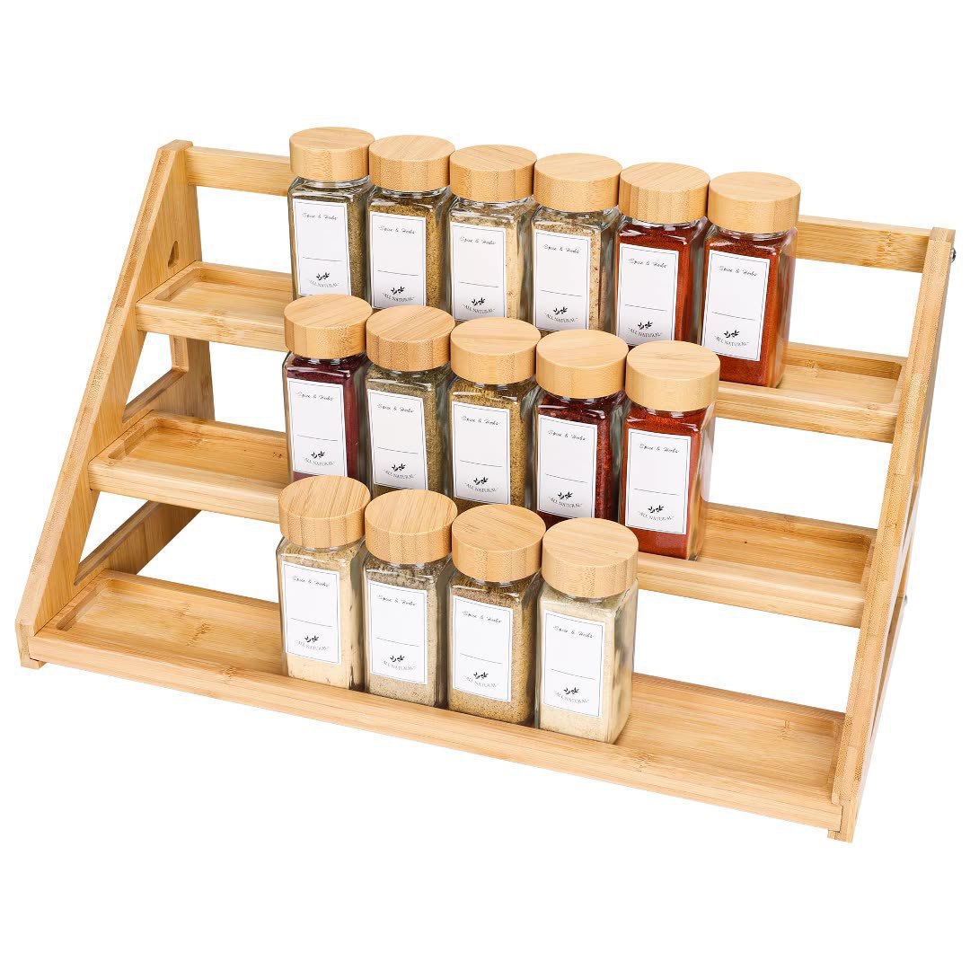 Bamboo Seasoning Jar Storage Rack for Home Kitchen, Multi-Layer Spice Bottle Organizer, Multifunctional Bamboo Wood Rack