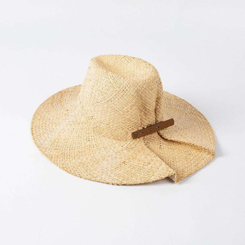 Spring and Summer new fashion hand-knitted double layer raffia dovetail pleated belt buckle Jazz hat beach Net red straw hat tide