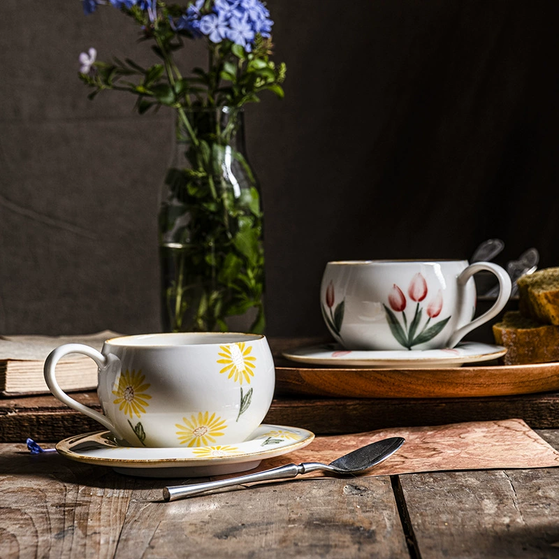 Популярный набор для кофе с ручной росписью: керамическая чашка для латте-арта, блюдце, чашка для послеобеденного чая, чашка для воды, чашка для яиц, букет, кофейная чашка и блюдце