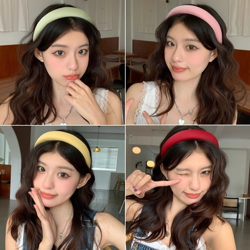 女性用Mao Xiaotongと同じスタイルのスポンジつば広ヘッドバンド、レトロなフレンチヘアバンド、顔を大きく見せるヘッドバンド、小さなヘアピン|undefined
