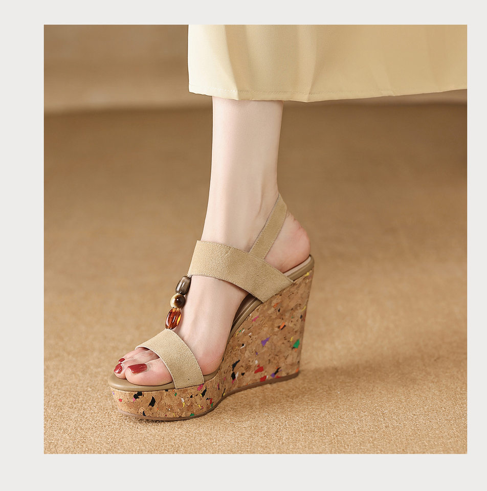 Sandal bohemian đế xuồng cao gót quai ngang hở mũi — màu hồng, màu mơ chi tiết 11