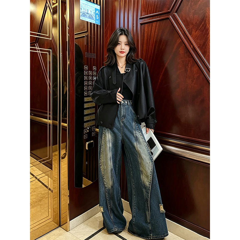 2026 Autumn/Winter Internet Celebrity Casual Plus Size Women's PU Leather Jacket, Korean Style, Street-Fashionable, for Plus-Size Women, Casual Style 25138