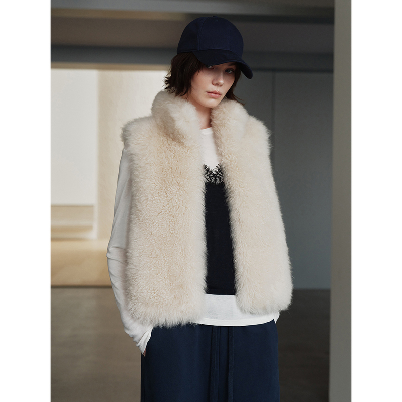 Imitation Fox Fur Cashmere Fur One-Piece Warm Stand-Up Collar Fur Vest/Jacket Short丨Pine Velvet Heater Vest