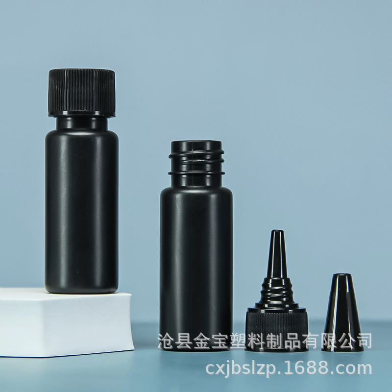 Fabricante 30ml negro a prueba de luz botella puntiaguda PE botella de plástico botella dispensadora botella de tinta botella dispensadora UV