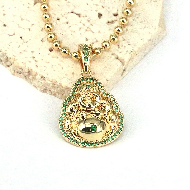 Copper Retro Buddha Plating Inlay Zircon Pendant Necklace display picture 4