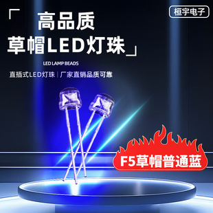 F5 Straw Hat Lamp Bead Straw Hat Blue Lamp Light-Emitting Diode 5mm Lamp Bead Transparent Normal Foot Led Lamp Plug-In Lamp Strip