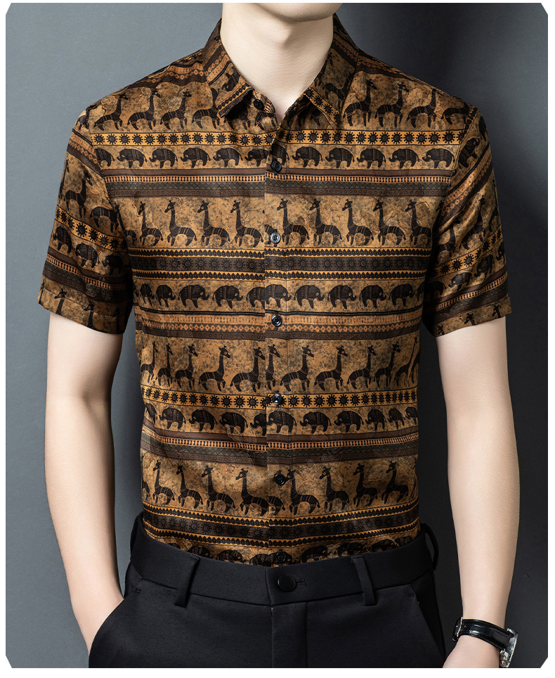 Áo sơ mi nam ngắn tay lụa Mulberry jacquard Hương Vân Sa — Cà phê 2657 chi tiết 10