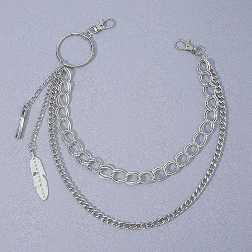 Fashionable European and American men's metal double-layer feather trousers chain waist chain trendy hip-hop punk style thin chain with jeans