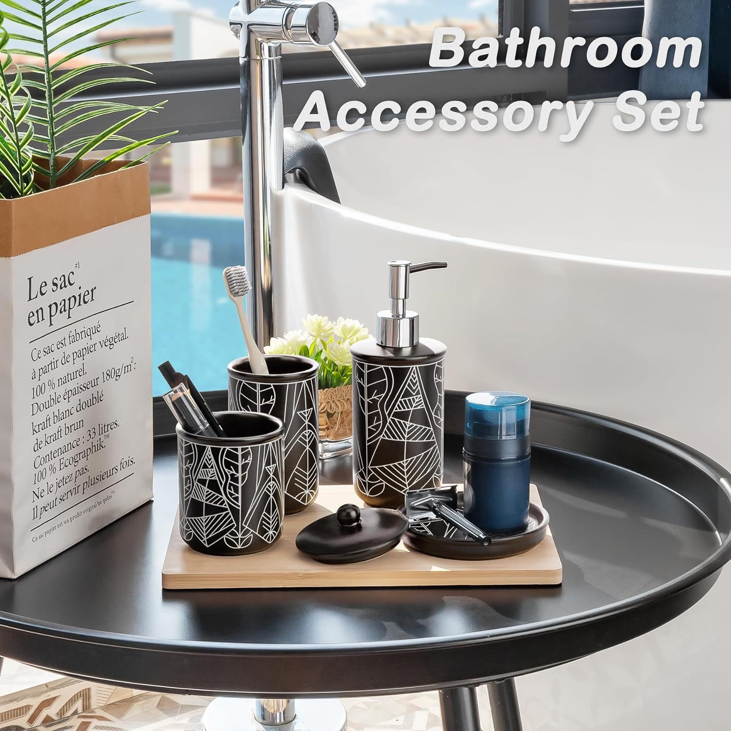 Customized Ceramic Toiletry Set Sanitary Set Black Classy Design Factory Wholesale Export for Home Hotel
