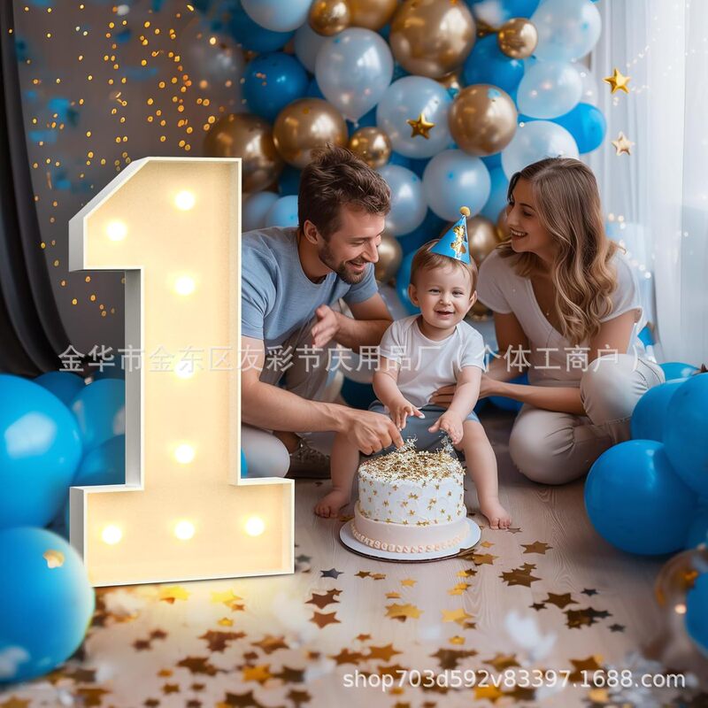 Cross-Border Mosaic Three-Dimensional Luminous Digital Kt Board Letters Birthday Decoration Graduation Season First Birthday Scene Setup