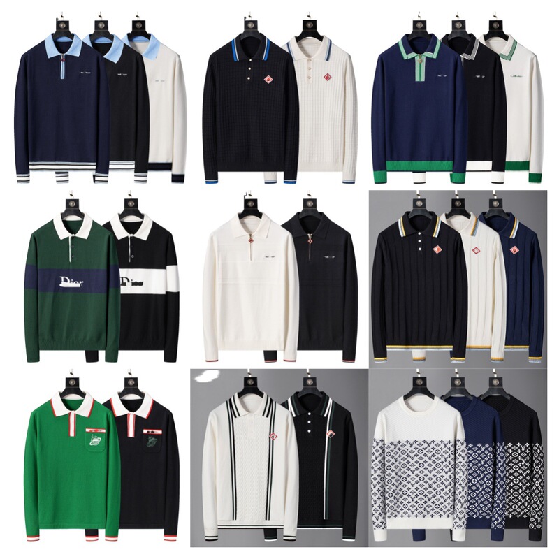 Correct version of Ca's jacquard letter embroidered logo long-sleeve knitted polo shirt for cross-border luxury foreign trade Correct version of Ca's jacquard letter embroidered logo long-sleeve knitted polo shirt for cross-border luxury foreign trade