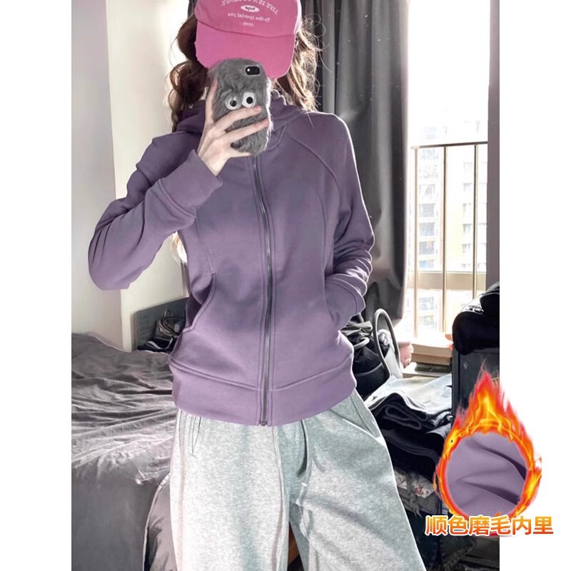 山东即墨卫衣上衣女带帽慵懒chic运动瑜伽服健身服秋冬显瘦外套|undefined