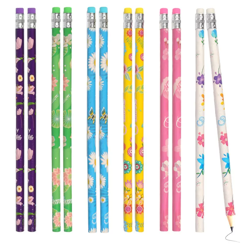 爆款多色花朵小清新铅笔小学生专用可爱绘画涂鸦hb铅笔工厂小新