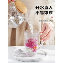 冰川纹玻璃杯带盖带勺子把手高颜值喝水杯子女高级感家用茶杯ins