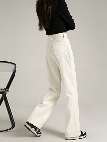 White denim skinny straight-leg pants for women, suitable for spring and autumn, high-waisted, slimming, loose wide-leg pants, trendy