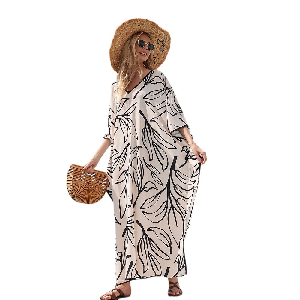 2 colores transfronterizos Amazon más tamaño vestido de vacaciones playa blusa bohemio vestido Maxi suelto 3908