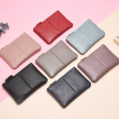 本革小銭入れ女性ミニキーバッグシンプルダブルジッパーコイン小銭袋トップ層牛革ショート財布