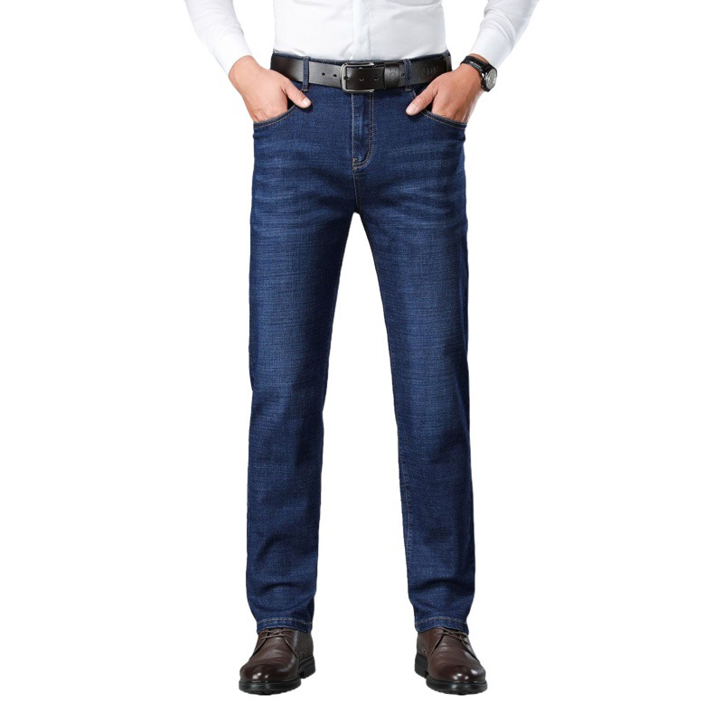 Jeans de hombre de mediana edad, papá masculino, pantalones gruesos de primavera y otoño elásticos rectos sueltos de negocios