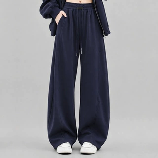 藏青色阔腿裤女2026新款秋季美式弯刀卫裤显瘦休闲运动裤子