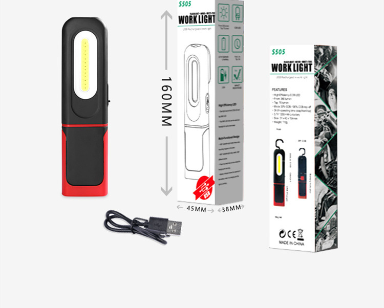 Portable High-Brightness COB Work Light for Cross-Border Use, Car Repair, with Magnetic Hook, Pocket Light, Camping Light, Adjustable