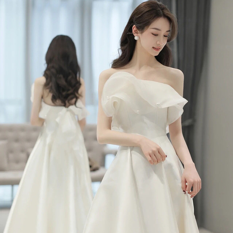French Style Strapless Light Wedding Dress Bride's Simple High-end Satin Mori Style Welcome Gown Super Fairy White Dress