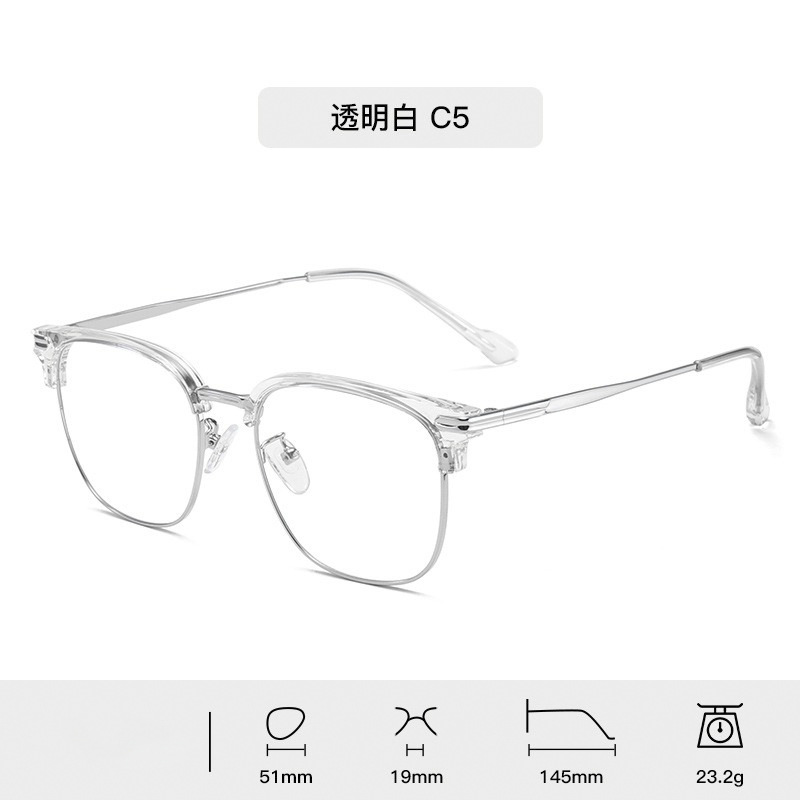 TR90 gafas para hombres con grados de gran cara, miopía, cara pequeña, marco de ojos, medio marco de cejas femeninas