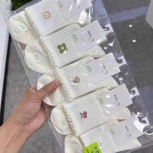 Autumn and Winter New Mid-Calf Socks Japanese Simple Student Sweet Cartoon Bubble Reverse Weave White Socks Student Sports Cotton Socks