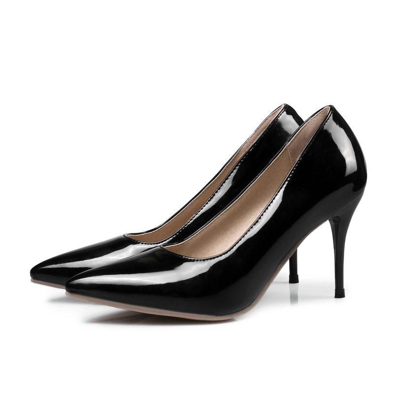 Pointed 48 French Style Elegant Size Shoes High Heel Shoes Women's Shallow Patent Leather Shoes New Women's Shoes Foreign Trade Spring and Autumn 31