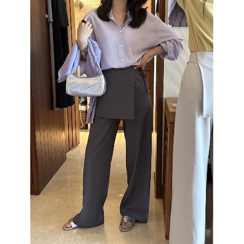 设计感假两件屁帘直筒裤女2025春夏新款高腰显瘦宽松百搭西装裤子|undefined