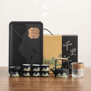 几欢千里江山功夫茶具套装家用陶瓷泡茶壶办公室高档轻奢整套礼盒