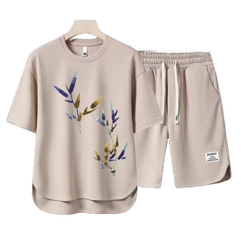 Men's Clothing 2024 Waffle Casual Summer Suit Men's Loose Teen Short sleeved T shirt Shorts Handsome Two piece Suit_voghion.com