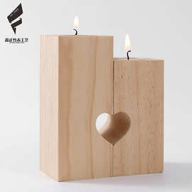 跨境热销实木烛台爱心木质蜡烛摆台来图定 制氛围松木摆件工艺品