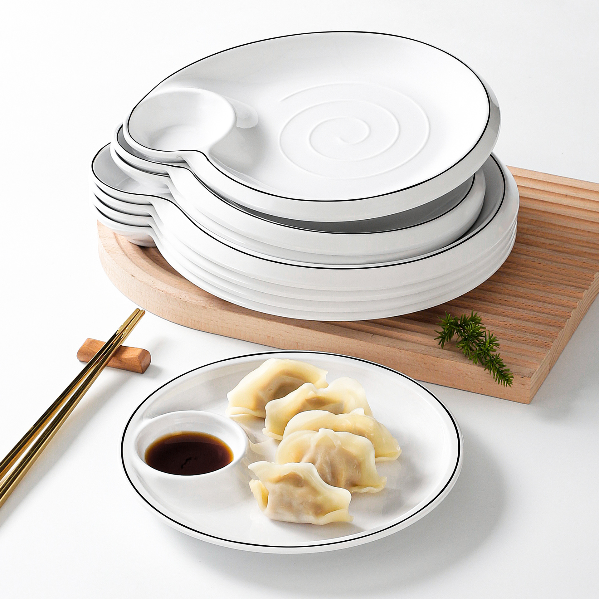 Melamine dumpling plate with vinegar dish, vegetable plate, imitation porcelain tableware snack plate KTV plate plastic plate snack dish commercial