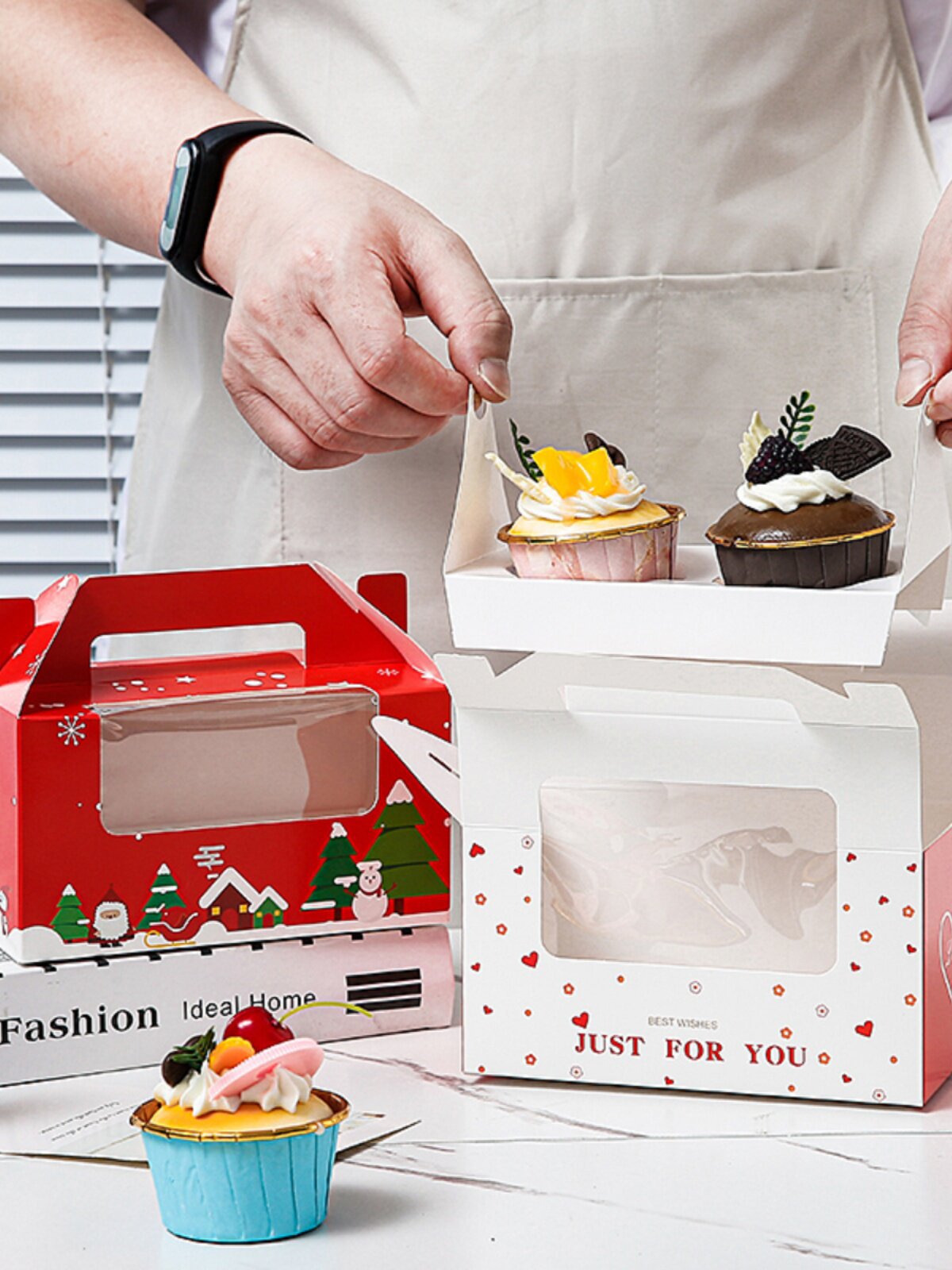 Caja de cupcake portátil cupcake transparente ventana pequeña taza de pastel de la tarde té tarta caja de embalaje de postre
