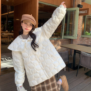 2024 autumn and winter doll collar short down jacket women 200kg chubby girl plus size new Korean loose coat tide