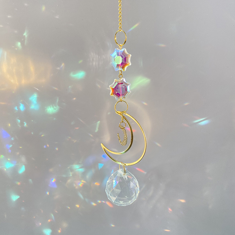 62g Weight Dreamcatcher Home Textiles & Decor Type 1 Piece Quantity Indoor Occasion Crystal Material Circle, Moon Pattern Romantic, Simple Style Style Romantic Simple Style Circle Moon Crystal Dreamcatcher Wall Art 4