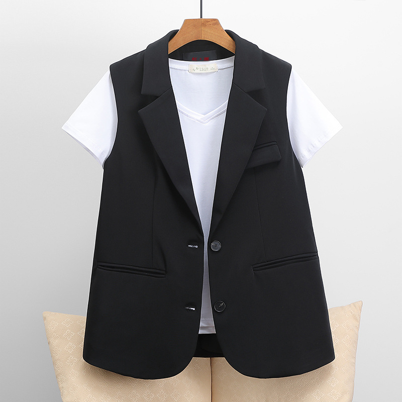 Primavera y otoño 2025 nuevo chaleco de traje de mujer de longitud media temperamento coreano cuello de traje chaleco de chaleco negro chaleco image 4