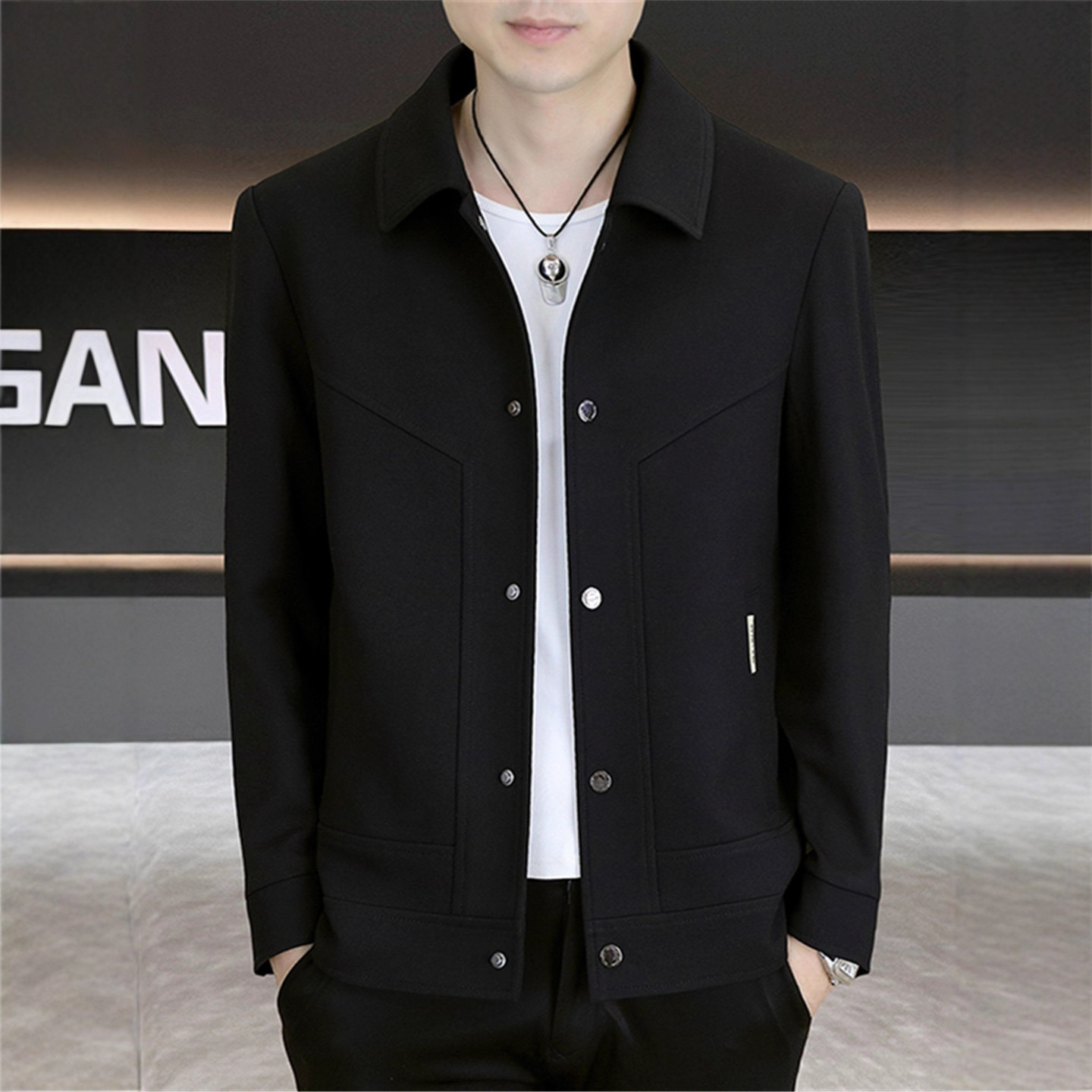 男士外套春秋季新款潮流休闲男装上衣中青年商务翻领夹克男款外衣
