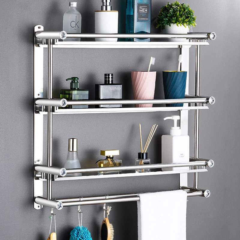 Stainless Steel Bathroom Rack Wall Hanging Bathroom Punch-free Toilet Thickened Towel Rack Bathroom Double-layer Towel Rack