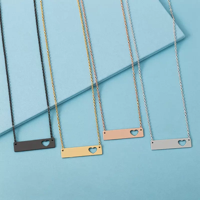 项链欧美跨境不锈钢镂空长条空白无字材料节日礼物刻字o字链项链